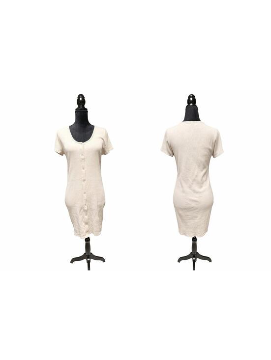 H&M Dresses & Skirts - H&M Ribbed Button Front Midi Dress Beige Cream Women’s Size L Short Sleeve Women
